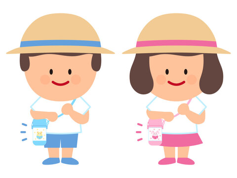 水筒を持つ子供のイラスト