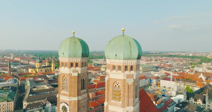 Munich Frauenkirche Church Aerial Footage