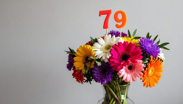 Vibrant Flower Bouquet with Number 79 for Birthday or Anniversary Celebration
