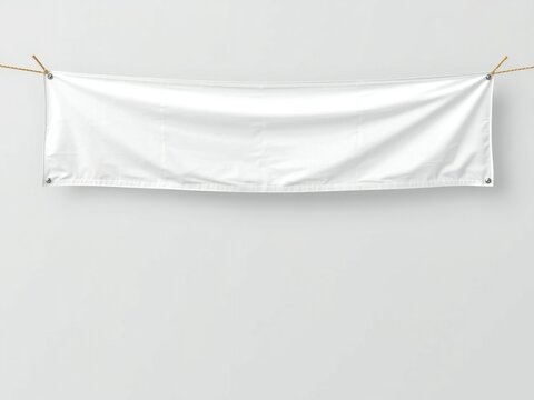 Blank white banner hanging on wall