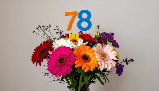 Vibrant Flower Bouquet with Number 78 for Birthday or Anniversary Celebration