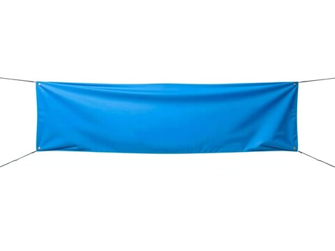 Blank blue banner hanging
