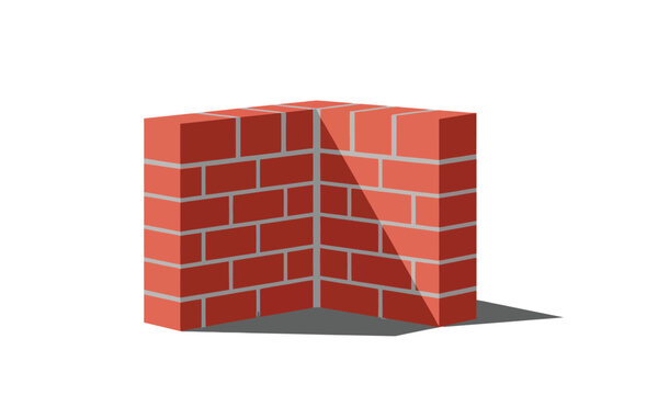 Robust corner brick wall illustration with dynamic shadow creating depth, symbolizing strong architectural elements and stable construction