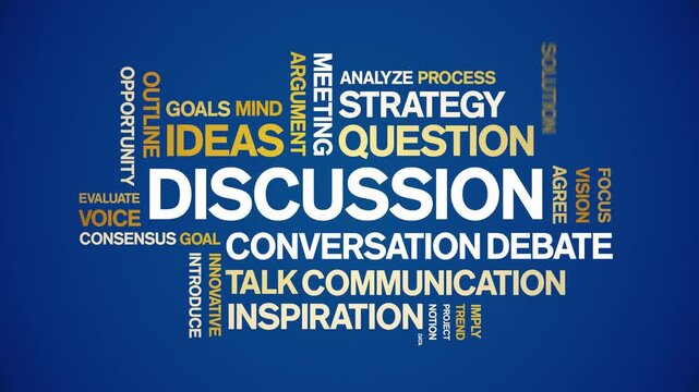 Discussion animated word cloud-text design animation tag kinetic typography seamless loop.
