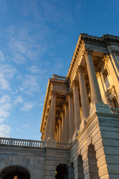 View of the Corinthian-style columns of the US Capitol Building