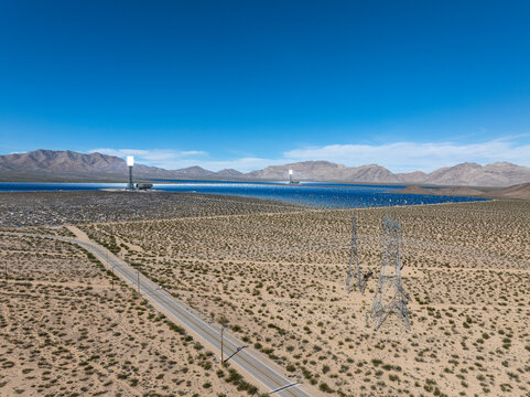 High altitude perspective of concentrated solar power towers