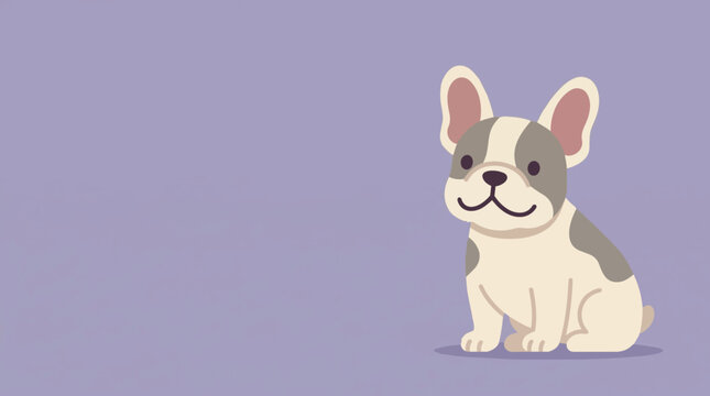 Adorable French bulldog puppy vector illustration on pastel purple background, cute cartoon pet character with soft colors for nursery prints, greeting cards, posters and decor HD.