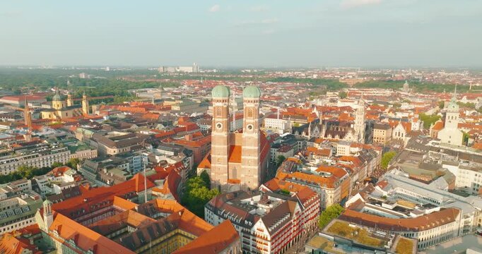 Munich Frauenkirche Church Aerial Footage