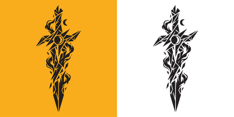 Obraz premium Dark Fantasy Dagger Silhouette with Flame and Moon Shard Details
