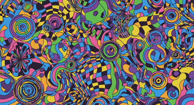 Psychedelic Swirls and Geometric Patterns, Vibrant Abstract Background