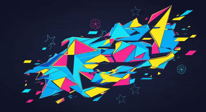 Geometric Abstract Art with Neon Colors and Pixel Effect