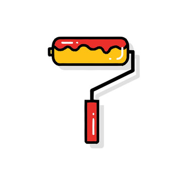 Paint Roller with Red Handle.