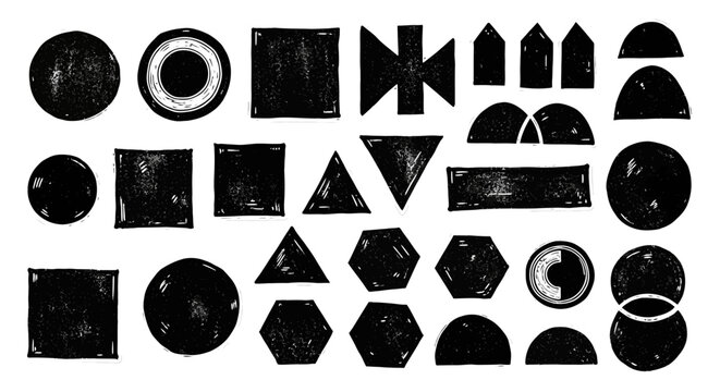Geometric Shapes Set: Hand-Drawn Black Icons on White Background