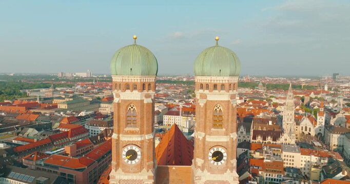 Munich Frauenkirche Church Aerial Footage