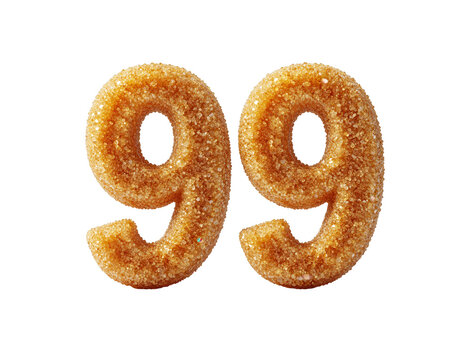 Two Numerical Ninety Nine Characters in Sweet Golden Sugar Texture Isolated on Transparent Background