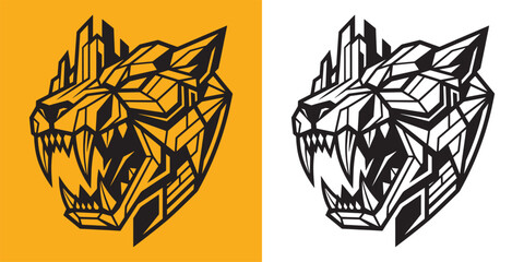 Geometric Wild Cat Head Logo with Sharp Jagged Lines and Tech Aesthetic © Hamdani