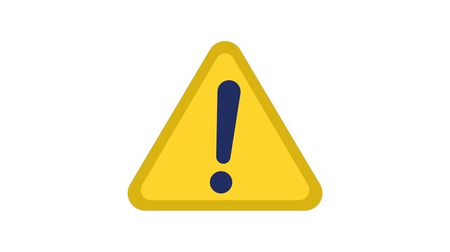 Yellow triangular warning sign with exclamation mark animation