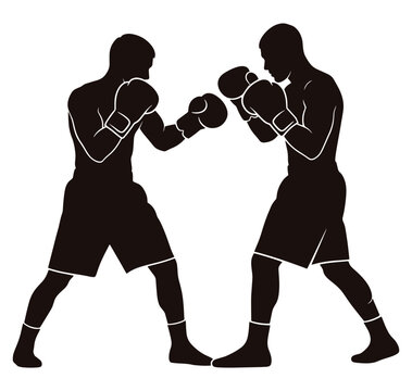 Two boxers in fighting stance facing each other with gloves up