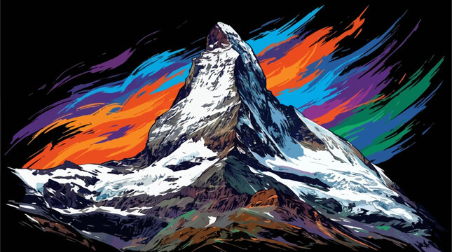 Vibrant mountain landscape with snow capped peak colorful abstract background