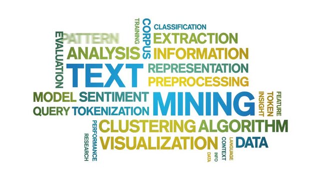Text Mining animated word cloud-text design animation tag kinetic typography seamless loop.