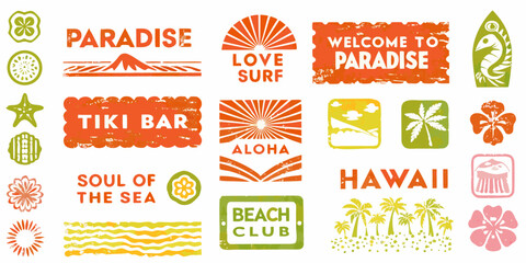 Hawaiian tropical logo collection vintage style vector illustration © Anik