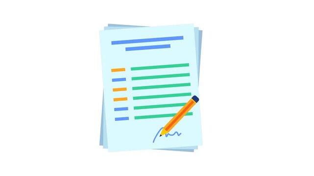 Signing document contract agreement isolated animation