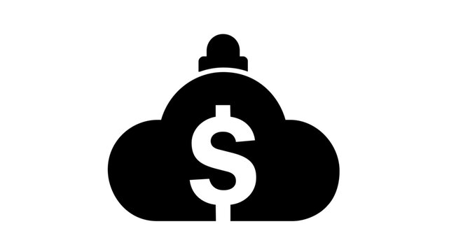 Fintech Cloud Security Vector Icon Illustration Featuring a Black Cloud with a White Dollar Sign and a Secure Lock on Top, Minimalist Flat Design for Financial Technology and Online Banking.