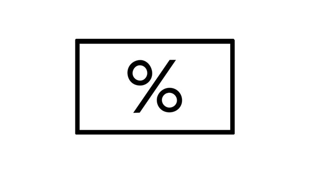 Minimalist vector illustration of a dollar bill icon with a percentage symbol, representing commission, discount, interest rates, or tax. Clean black line art style on a white background.