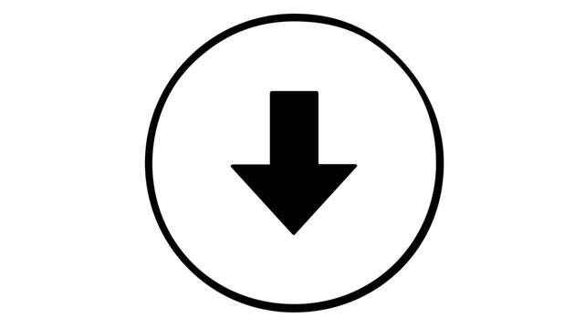 Minimalist vector icon illustration of a black downward arrow inside a circle, symbolizing deflation, economic decrease, price reduction, or a download button in a clean flat design style.