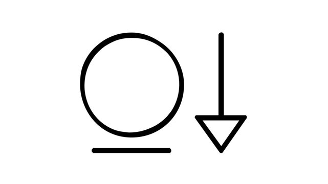Deflation vector icon illustration featuring a minimalist coin symbol above a horizontal line with a downward arrow indicating a decrease in value, economic decline, and financial market loss.