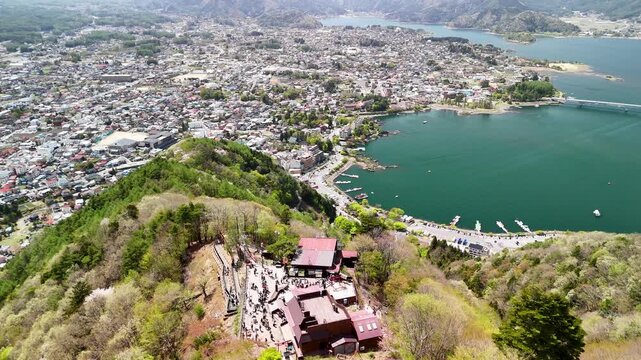 Kawaguchiko ropeway panorama Mount Fuji lake reflection townscape