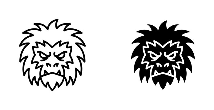 Gorilla Head Icon Set, Fierce Ape Face Vector Graphics, Primate Symbol Collection, Wild Animal Emblem