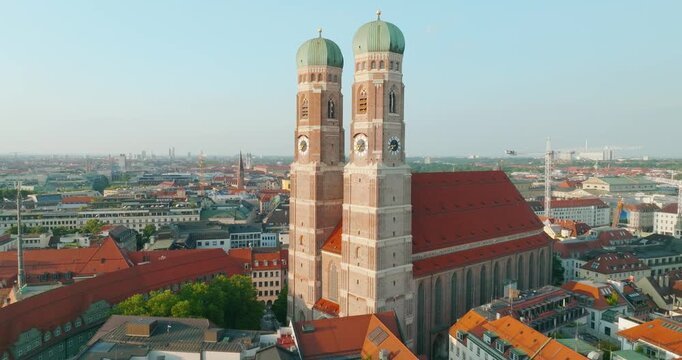 Munich Frauenkirche Church Aerial Footage