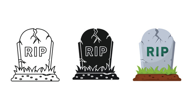 Tombstone RIP icon set vector illustration - Line and glyph solid icon and logo template - Clipart, sticker - icon set