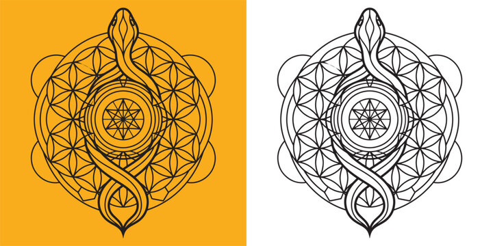 Geometric Snake with Star of David and Sacred Flower of Life Pattern