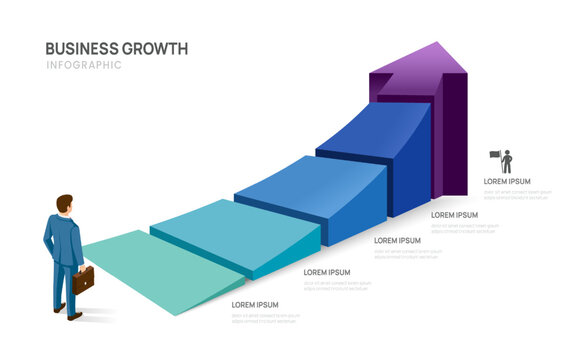 Business growth success infographic template with 5 steps arrow road map milestones diagram, presentation vector infographic.
