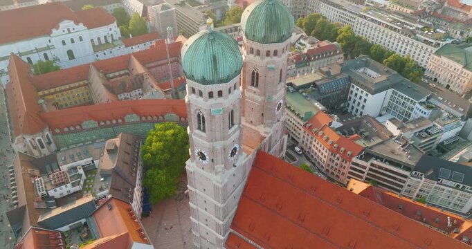 Munich Frauenkirche Church Aerial Footage