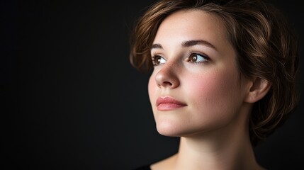 Fototapeta premium Dramatic portrait of a woman studio setting photography intimate lighting side view emotional depth