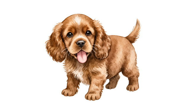 Fluffy brown cocker spaniel puppy with long ears, isolated on transparent background