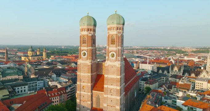 Munich Frauenkirche Church Aerial Footage