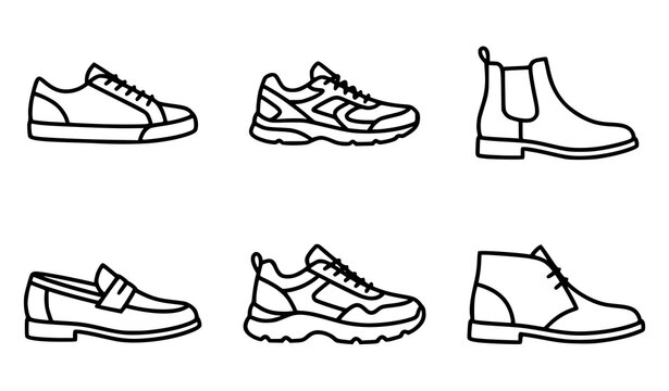 Mens footwear icon set black and white sneaker vector
