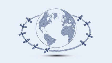 Satellite orbit globe vector dotted earth world communication network space GPS technology illustration  © Ahmed