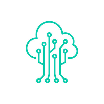 tree cloud technology tech connection electric logo vector icon illustration