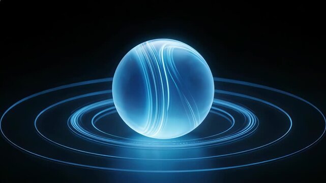Blue glowing sphere with rings, seamless loop