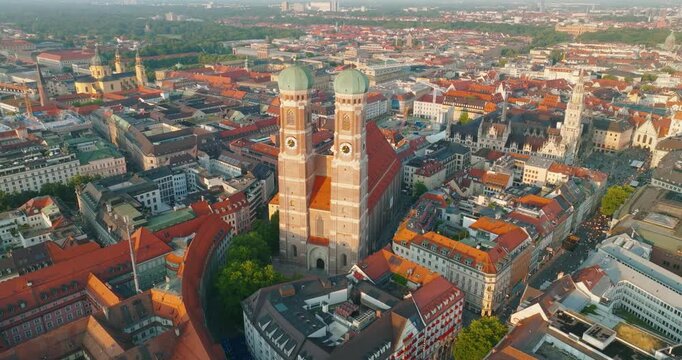 Munich Frauenkirche Church Aerial Footage