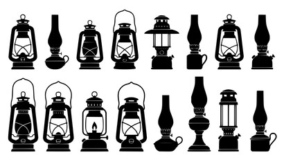 Lantern silhouette vector black and white vintage kerosene lamp © Nirob