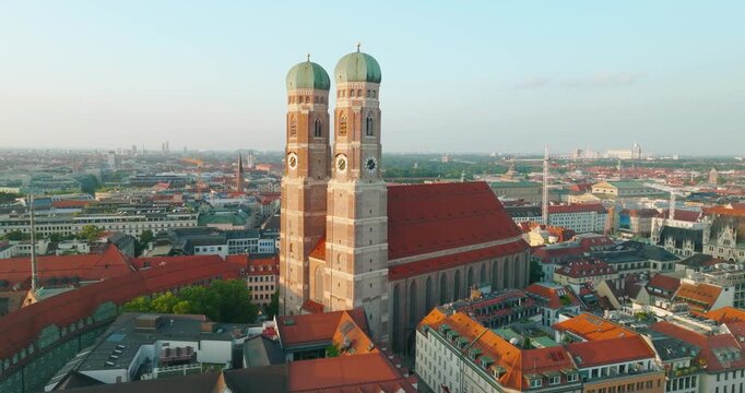 Munich Frauenkirche Church Aerial Footage