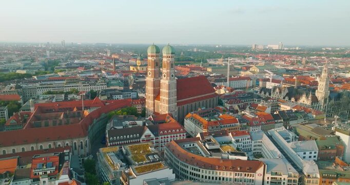 Munich Frauenkirche Church Aerial Footage