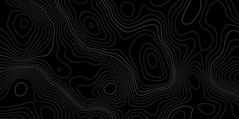 Minimal contour line background with white flowing curves on black texture, abstract topographic design for navigation, UI and geography projects. © Afridi