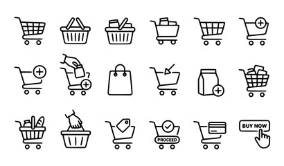 Shopping cart icons vector black and white ecommerce UI © Nirob